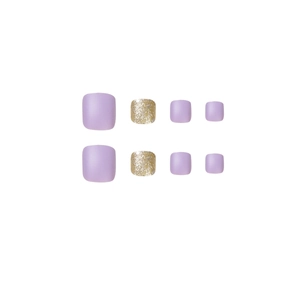 Matte lavendelviolette und goldene Glitzer-Aufklebe-Zehennägel für Sommer-Pediküre