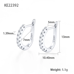S925 sterling silver hoop earrings with cubic zirconia and detailed product dimensions