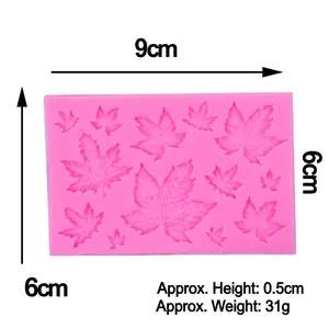 Pink silicone maple leaf mold for fondant with dimensions 9cm x 6cm for cake baking