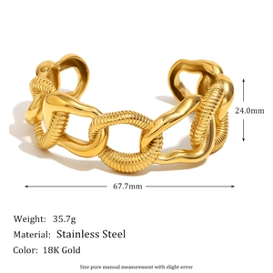 Bracelet gourmette en acier inoxydable plaqué or 18K avec motifs goutte et fleur