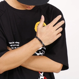 Men's punk matte black stainless steel rectangular interlocking chain link bracelet