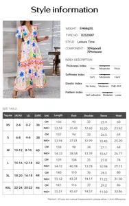 Detailed size chart and fabric composition for bohemian V-neck printed short sleeve dress