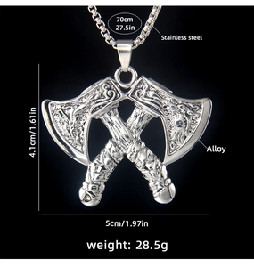 Detailed size specifications for the silver double axe pendant with measurements and weight