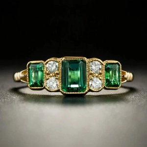 Vintage Retro Smaragdschliff Grüner Zirkon Ring Kupfer Vergoldet Royaler Palast Stil Art Deco Statement Schmuck Für Damen