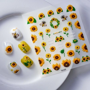 3D Relief-Nagelaufkleber mit Sonnenblumen- und Bienenmotiven für DIY-Maniküre