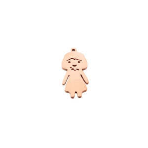 Detail of a rose gold girl-shaped stainless steel pendant with a polished finish