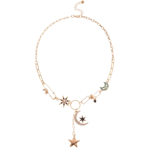Collier style palais français avec pendentif étoile et lune et pierres de zircone brillantes