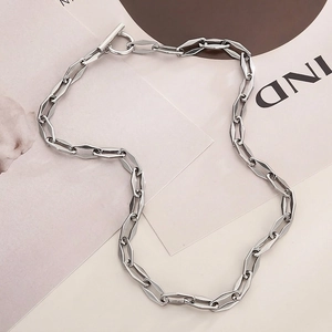 Geometric Rectangular Link Chain Necklace Stainless Steel Symmetrical OT Buckle Toggle Clasp Minimalist Fashion Jewelry For Women