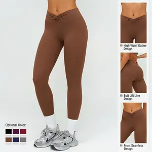 Legging de yoga taille haute pour femme avec taille en V froncée et coupe sculptante