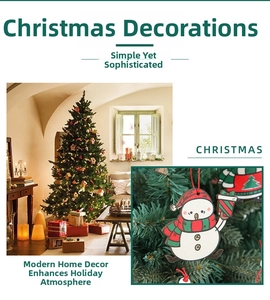Detail of wooden snowman ornament with red green hat for Christmas tree decoration