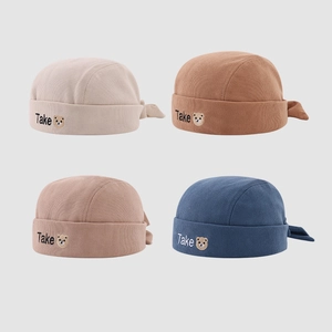 Bonnet Miki Bébé Beanie Sans Bord Velours Côtelé Coton Côtelé Broderie Ours Lettres Style Streetwear Hip Hop Pour Tout-Petits Garçons Filles