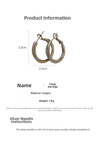 Infographic showing minimalist copper hoop earrings size 23mm x 22mm with silver pins