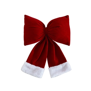 Christmas velvet red bow ornament with white faux fur trim for festive tree decoration