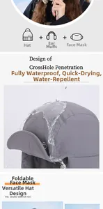 Waterproof 3-in-1 winter hat set with ear flaps and face mask in dark grey