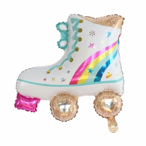 Retro roller skate foil balloon with rainbow stripes and stars for birthday party decoration