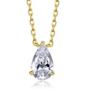 S925 Sterling Silver Pear Shaped Teardrop Pendant Necklace For Women Elegant Inlaid Rhinestone Choker Jewelry Gift