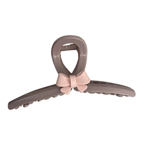 Sweet grey acrylic hair claw clip with large pink bow decoration for women
