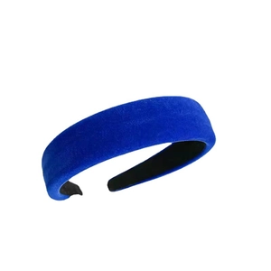 Vintage Klein Blue velvet padded headband with wide design and thick fabric for women