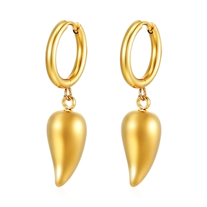 Minimalist 18K gold plated stainless steel hoop earrings with glossy teardrop pendants
