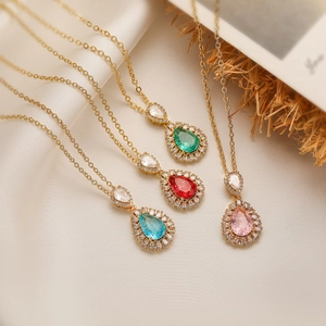 Teardrop Pendant Necklace Copper 18K Gold Plated Zircon Halo Elegant Jewelry For Women Minimalist Style