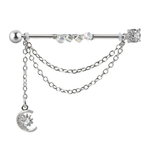 Barbell d'hélix en acier inoxydable avec chaîne et pendentif lune en zircone cubique