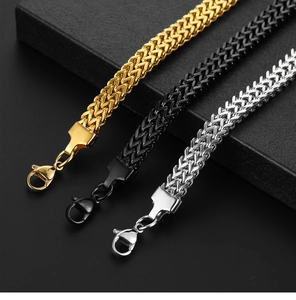 Three-color punk style double row stainless steel braided Cuban link bracelets