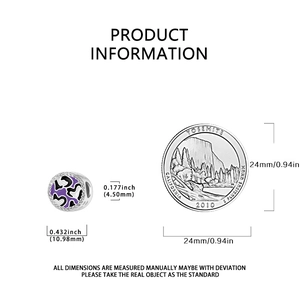 Detailed size chart for the leopard print silver charm showing diameter and thickness