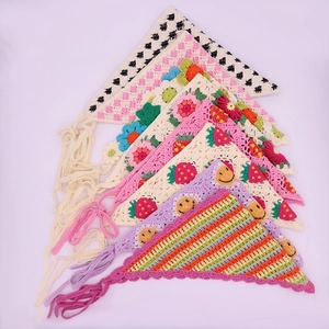 Crochet Bandana Triangle Headscarf Knitted Hair Scarf Boho Daisy Strawberry Pattern Tie Back Hair Accessories For Women