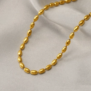 Minimalistische Reisperlen Kette 18K Vergoldet Edelstahl Ovalperlen Kette Für Damen Geometrischer Modeschmuck