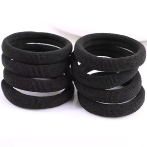 Detailed macro view of 4cm seamless black hair ties with thick towel ring texture