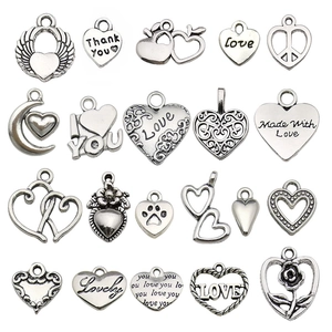 Vintage Antique Silver Zinc Alloy Heart Shaped Pendants Hollow Love Letter Flower Wings Charms For DIY Jewelry Making