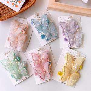 Mollette per Capelli a Farfalla in Rete Ricamata con Paillettes e Künstliche Perle Stile Fata Accessori per Capelli Hanfu per Bambine