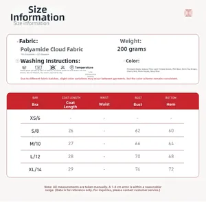 Tableau des tailles détaillé pour soutien-gorge de sport avec spécifications du tissu yoga