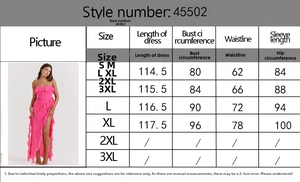 Tableau des tailles détaillant la longueur et le buste pour la robe sexy sans manches