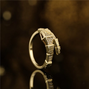 Vintage bamboo snake open ring in 18K gold plated copper with micro-set AAA zircon stones