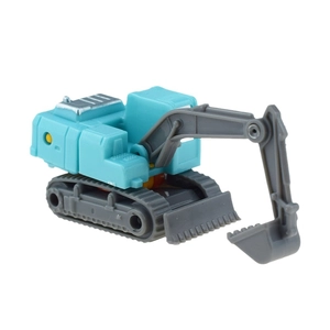 Detailed blue excavator toy with adjustable mechanical arm and textured tracks