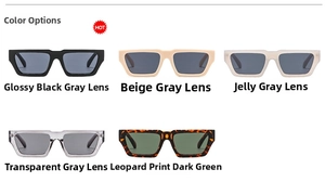 Collection of retro small rectangular sunglasses in five assorted frame colors and tints