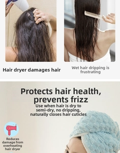 Detailed comparison of hair drying cap vs hairdryer showing blue microfiber texture