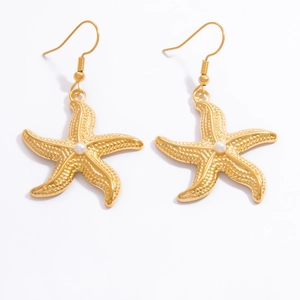 Macro detail of 18k gold plated starfish earrings featuring delicate embossed texture and pearl