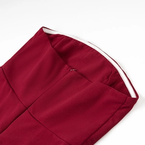 Detail of burgundy dress showing internal anti-slip silicone strip and invisible zipper