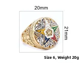 Detailed view of Order of the Eastern Star ring with size 6 and weight 20g metrics