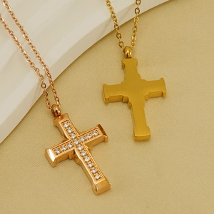 18K gold and rose gold stainless steel cross necklaces with crystal stones for men
