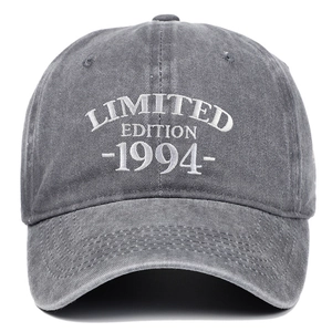 Macro detail of LIMITED EDITION 1994 embroidery on washed vintage baseball cap