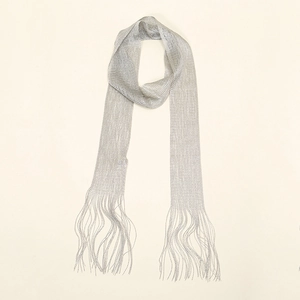 Silver mesh skinny scarf with elegant long fringe detail for women formal wear