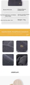 Macro detail of soft knit texture and golden M letter logo on the grey winter beanie
