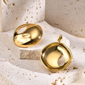 Modern gold hollow waterdrop earrings crafted in polished stainless steel for women