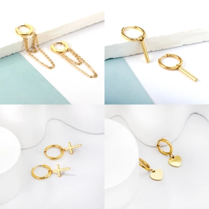 Stainless Steel Hoop Earrings Gold Plated Hypoallergenic Cross Heart Chain Dangle Niche Design Fashion For Women
