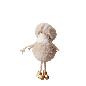 Cute angel girl plush pendant in beige and gold for Christmas tree decoration