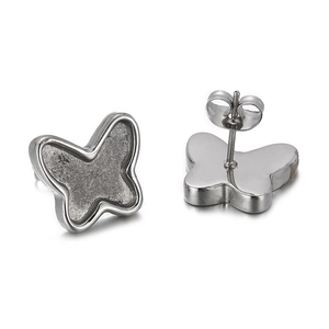 Polished stainless steel butterfly stud earrings for women with front and back views