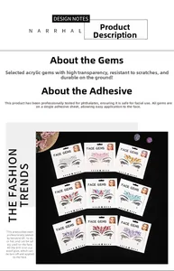 Détails des strass de visage en acrylique avec adhésif sécurisé en plusieurs designs variés
